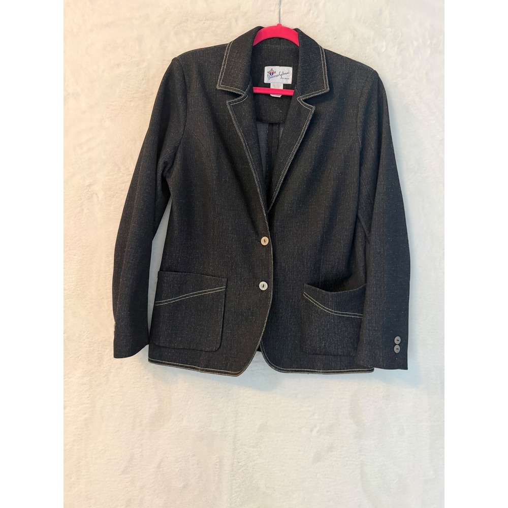 Donovan Galvani Vintage Dark Wash Denim Blazer Contrast Stitch‎ Jacket Womens 14
